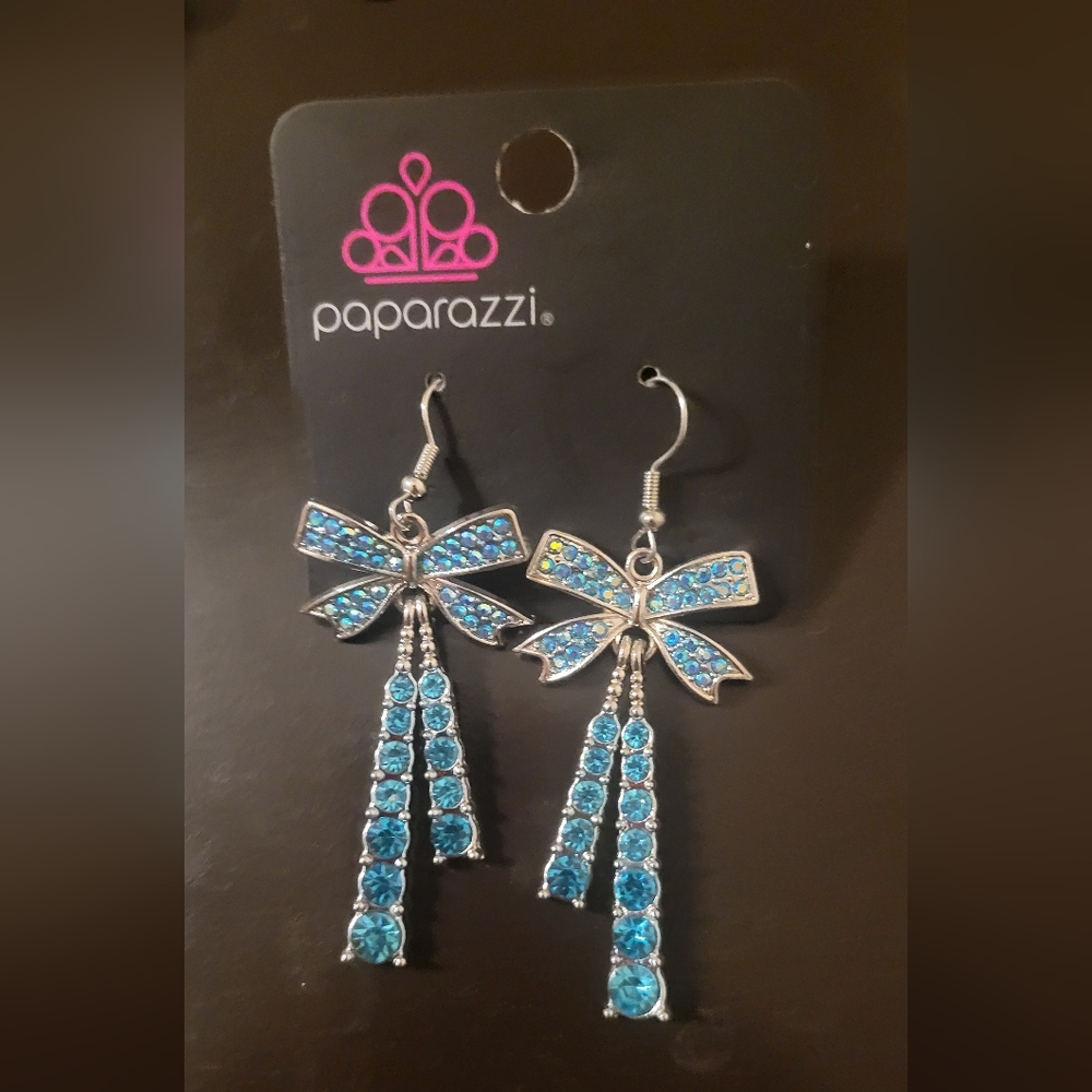 Paparazzi Sparkling Blue Bow Drop Earrings